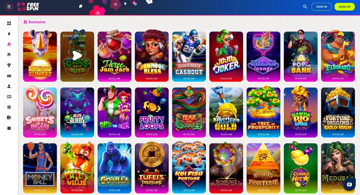 Free Spin Casino DiceLab exclusive slots for Oklahoma players including Gorilla slot and Quarterback Cashout