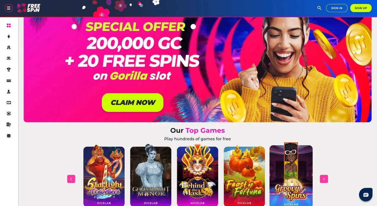 Free Spin Casino Oklahoma platform overview — sweepstakes social casino legal in Oklahoma